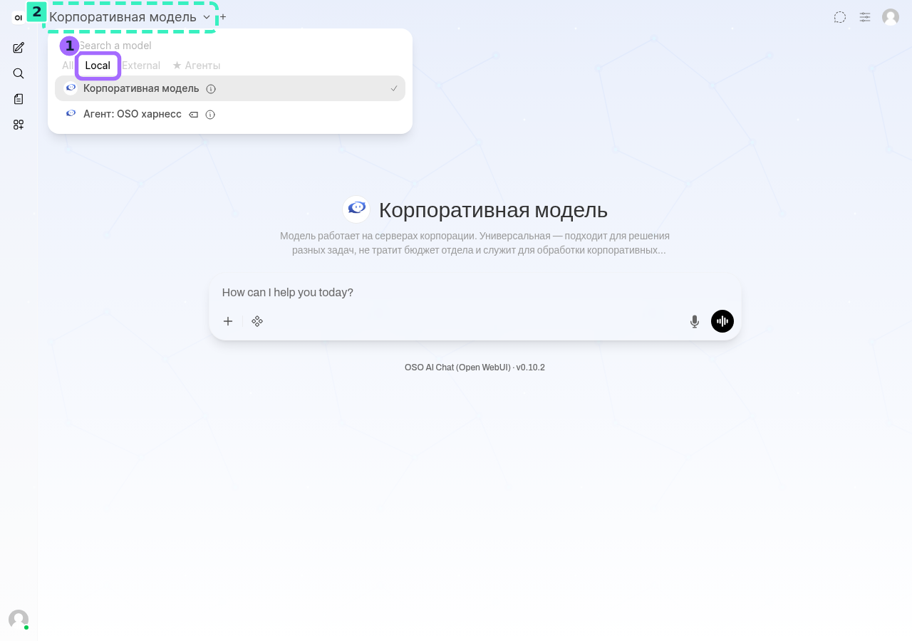 Вкладка подключения «Local» — корпоративные модели